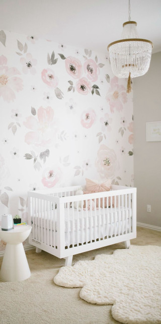 White crib nursery floral wallpaper - soft color free wallpaper for mobile