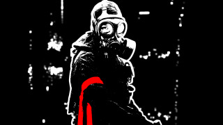 Gas mask red marker black - dystopian art free wallpaper