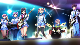 Anime girls stage guitars drums - guitar free wallpaper