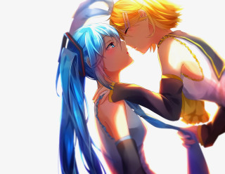 Anime couple hug blue eyes - luminous free wallpaper