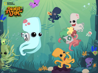 Cartoon animals swimming sea octopus - charly amani free wallpaper