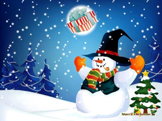 Snowman giftbox snow christmastree foreground - a gift free wallpaper