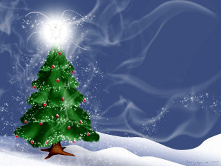 Christmas tree snow blue sky 5 - a white star free wallpaper