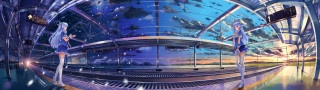 Futuristic city night starry sky - a train track free wallpaper for desktop