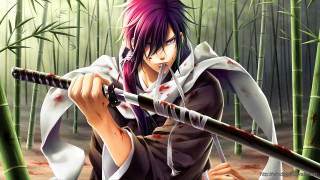 Anime character sword bamboo forest - a anime character holding free wallpaper