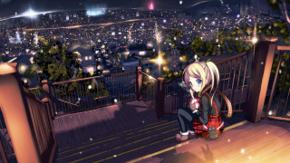 Anime girl balcony snow night - a anime girl free wallpaper for desktop