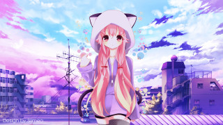 Pink haired anime girl white 2 - a white hat free wallpaper