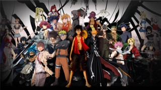 Anime characters group black background 8 - black letter free wallpaper