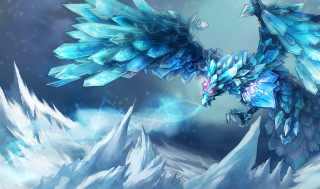 Blue dragon flying mountain ice - its wing free wallpaper