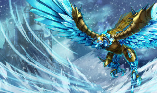 Blue gold bird flying snowy - brom free wallpaper