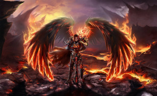 Demon man wings fire mountain - a demon like body free wallpaper