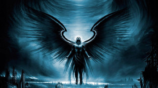 Man large wings dark sky - anne stokes free wallpaper
