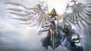 Woman sword wings cloud background - epic fantasy character art free wallpaper