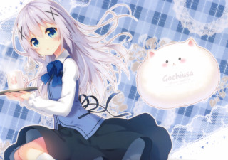 Girl cat blue rococo anime - her lap and a cat free wallpaper