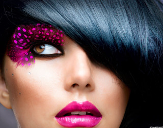 Woman black hair pink makeup 2 - a pink lipstick free wallpaper