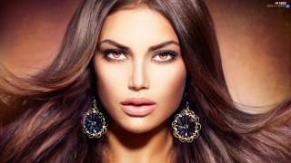 Woman longhair earrings brownbackground photorealistic - shaded free wallpaper