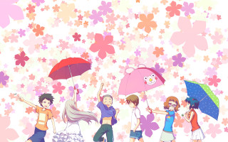 People umbrellas flowers bear background - toyism free wallpaper for desktop