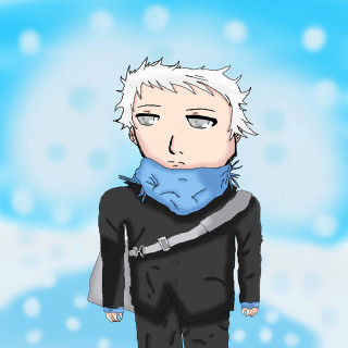 Man white hair blue scarf - a drawing of a man free wallpaper