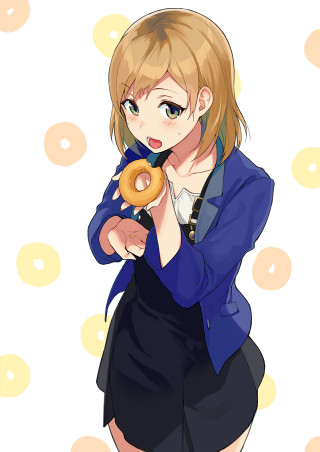 Woman holding donut blue jacket - free happy birthday wallpaper for mobile