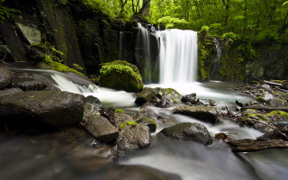 Waterfall rocks trees water nature - a bunch of rocks free wallpaper