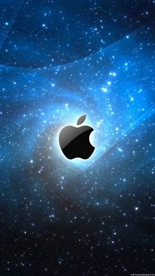 Apple logo blue background stars 4 - free space wallpaper for mobile