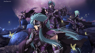 Moonlit anime group bluehaired butterfly - a full moon sky free wallpaper