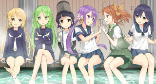 Anime girls sitting room water - a group of anime girls sitting next free wallpaper for desktop