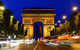 Tall arch clock night cars - neoclassicism free wallpaper