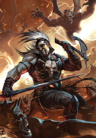 Man sword demon back battle - western comic book art free wallpaper for mobile