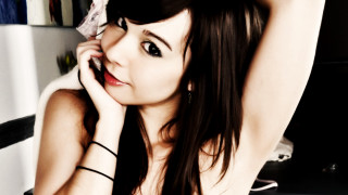 Woman longhair phone towel shoulder - a shelf free wallpaper