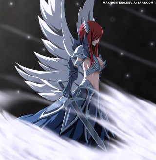 Woman red hair wings snow - anne stokes free wallpaper for tablet