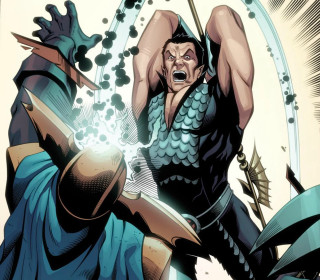 Blue outfit man demon swords - his hand and a demon free wallpaper for tablet