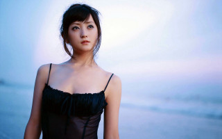 Woman beach blackdress portrait photorealistic - a bun free wallpaper