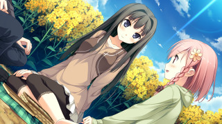Anime girls bench tree yellow - a bench in front free wallpaper