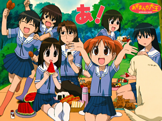 Girls school uniforms eating food - a park free wallpaper