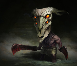 Demonic bloodied axe horned monster - a demonic looking creature free wallpaper