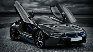 Bmw sports car open doors - a dark sky background free wallpaper