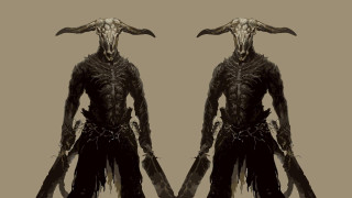 Horned men couple brown background - character concept art free wallpaper