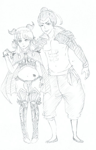 Two people standing next to 2 - a drawing free wallpaper for mobile