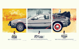 Delorean poster man walking background - free retro wallpaper