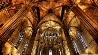 Cathedral vaulted ceiling stained glass - center area free wallpaper