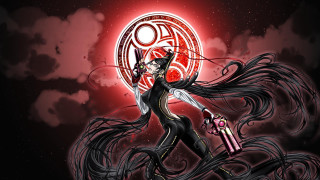 Woman long hair holding gun - a red circle free wallpaper for desktop