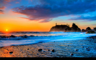 Sunset ocean waves crashing shore 3 - the shore free wallpaper