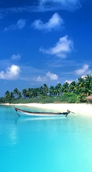 Boat beach water tropical island - free ship wallpaper for mobile