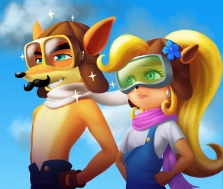 Cartoon girl dog goggles mustache - their head free wallpaper