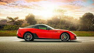 Red sports car forest sunset - a road next free wallpaper for desktop