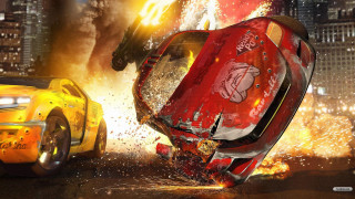 Car crash city night fireball - digital art free wallpaper for desktop