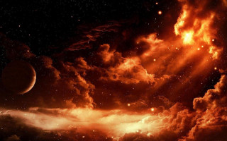Space orange red cloud moon - nebula free wallpaper
