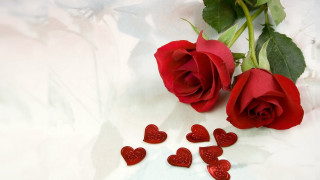 Red roses table hearts romantic - a rose free wallpaper
