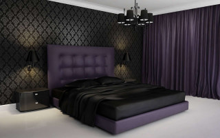 Purple headboard black bed black - dark color free wallpaper
